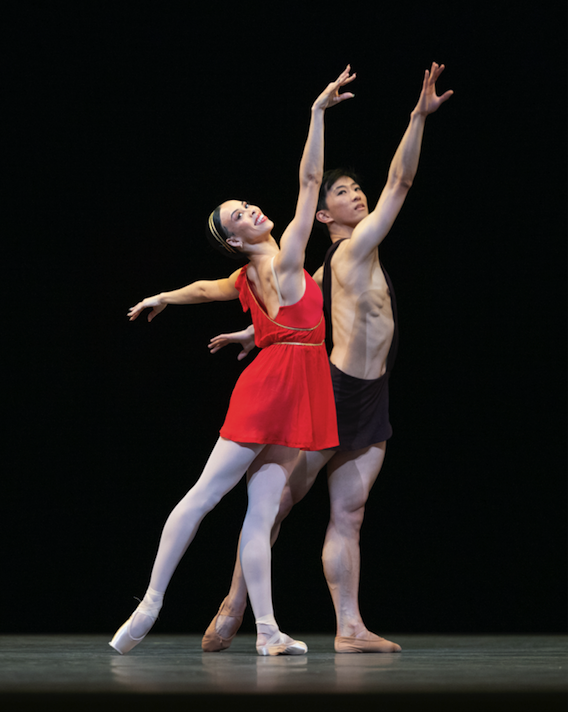 Nikisha Fogo and Wei Wang arabesque in Vaganova after Petipa's Diana and Acteon pas de deux