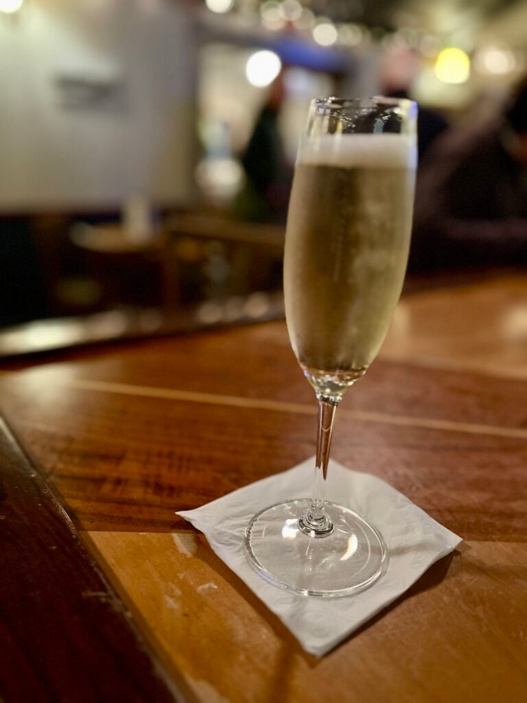 glass of champagne at the bar