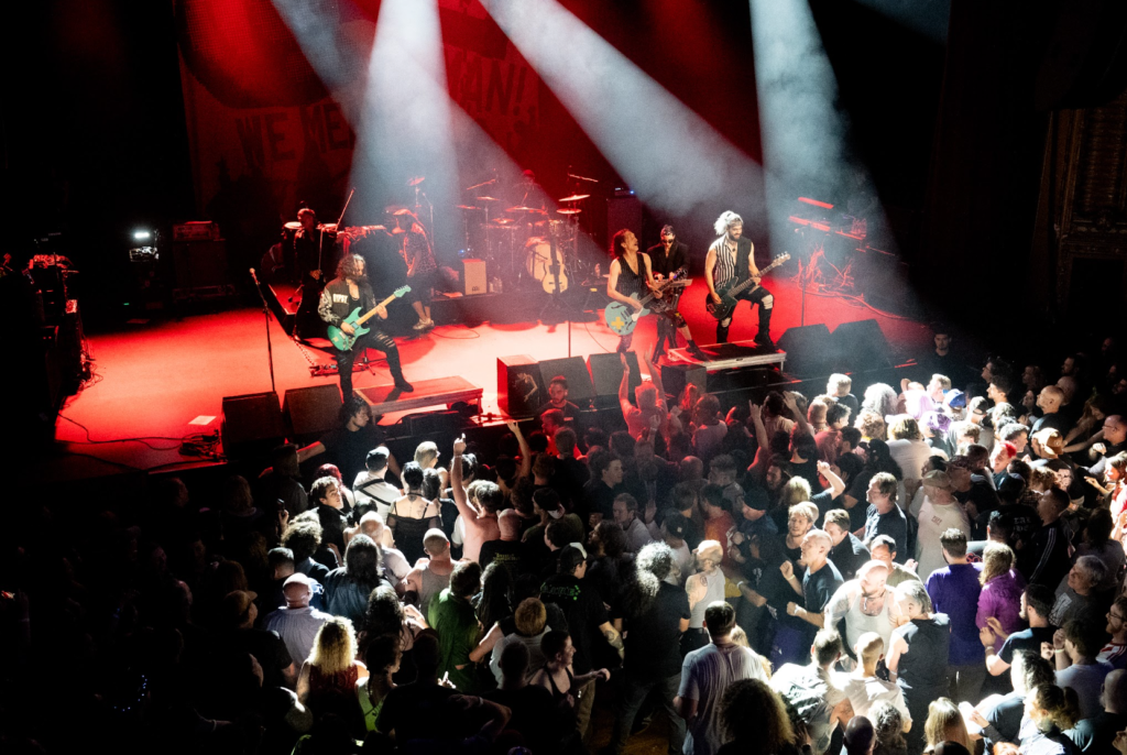 Wide view of crowd pit during Gogol Bordello concert at The Warfield